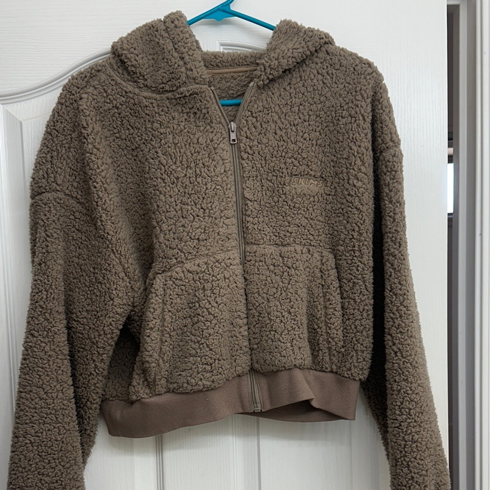 Skims Brown Sherpa Zip-Up Hoodie